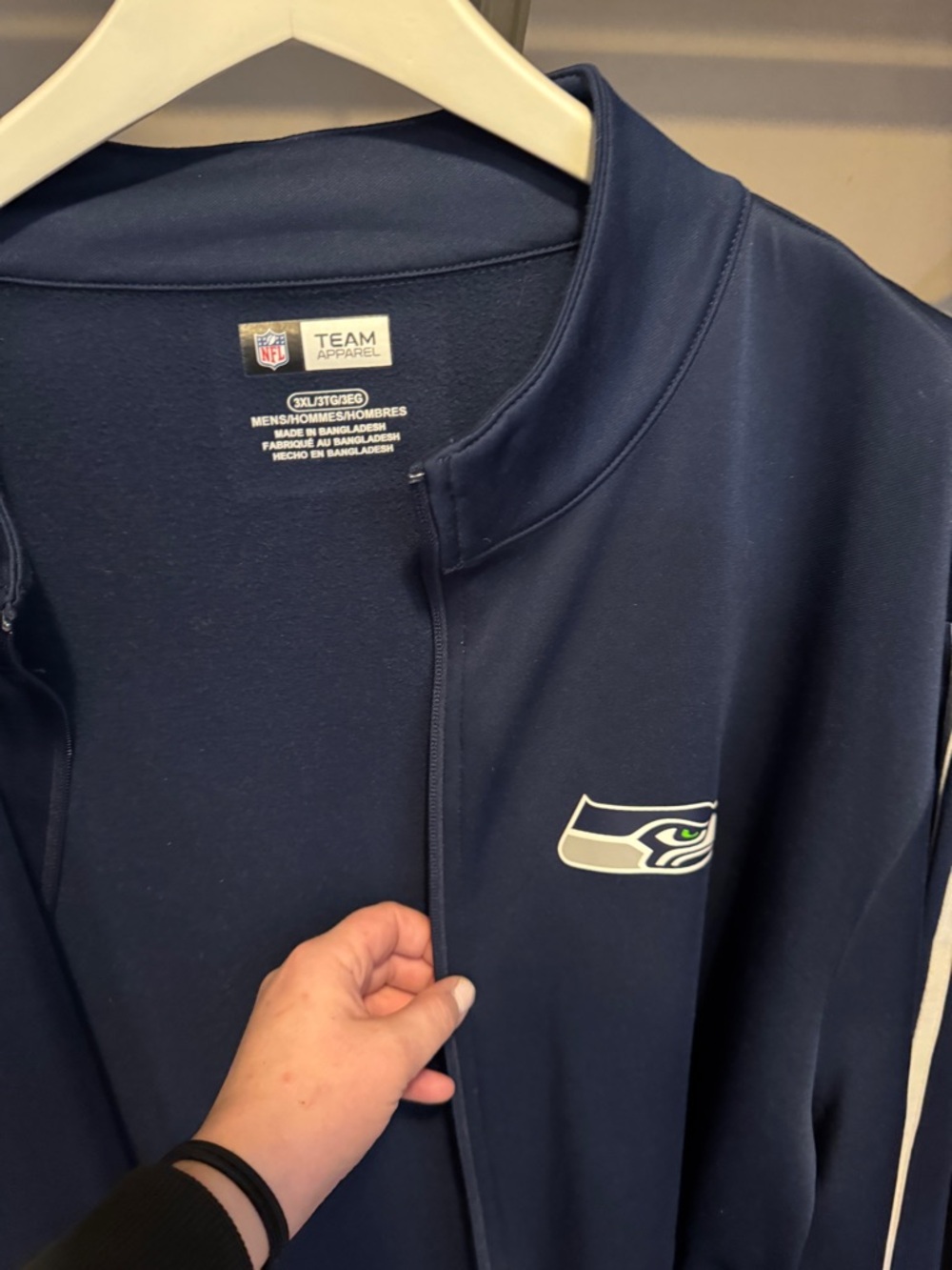 NFL Team Apparel Navy Jacket with White and Neon Green Logo Accents